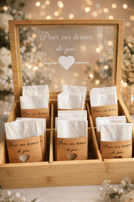 Boite mouchoirs kraft larmes de joie personnalise steph crea cadeau invites bapteme montauban de bretagne broceliande rennes invites cremaillere cadeaux cadeau rencontre prenom pre