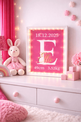 Cadre lumieux naissance date heure prenom poids taille bebe personnalise steph crea cadeau invites bapteme montauban de bretagne broceliande rennes invites cremaillere cadeaux cade