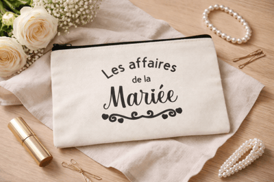 Pochette trousse mariee evjf temoin maquillage serviette mouchoirs personnalise steph crea cadeau invites bapteme montauban de bretagne broceliande rennes affaires