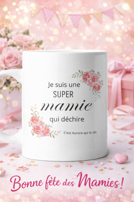 Tasse je suis une super mamie qui dechire petits enfants personnalise steph crea cadeau invites bapteme montauban de bretagne broceliande rennes invites cremaillere cadeaux cadeau 