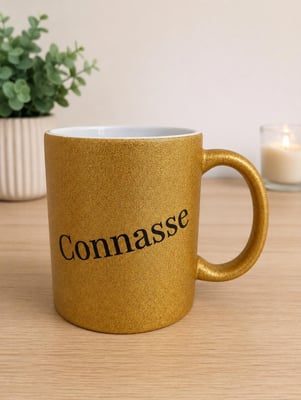 Tasse paillettes dore personnalise